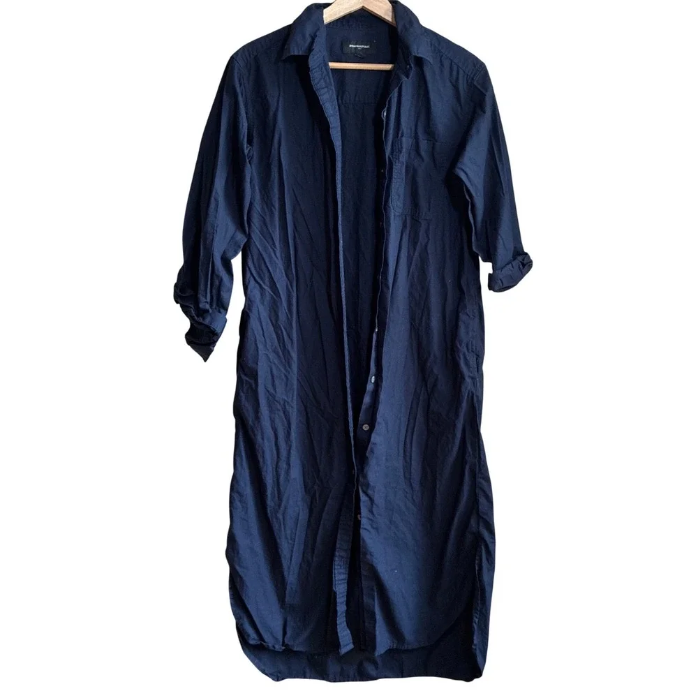 Banana Republic Cotton Midi Shirt Dress Small Navy Blue Womens Button Down